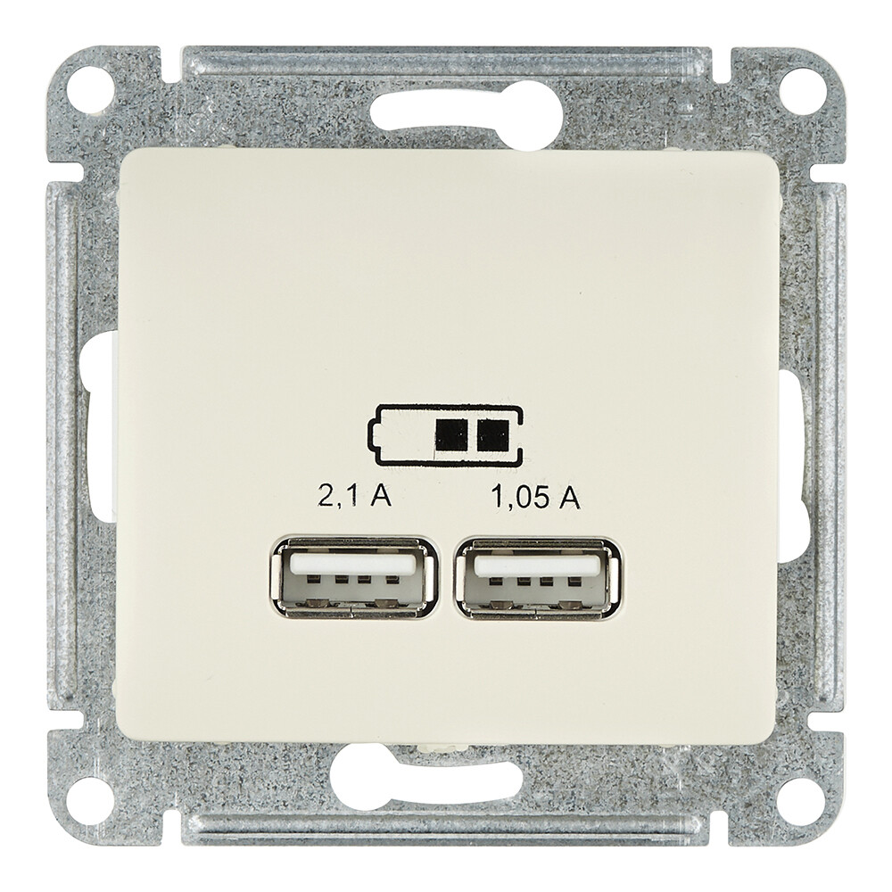 Изображение товара Встраиваемая бежеванная USB-розетка Systeme Electric Glossa с 2 гнездами