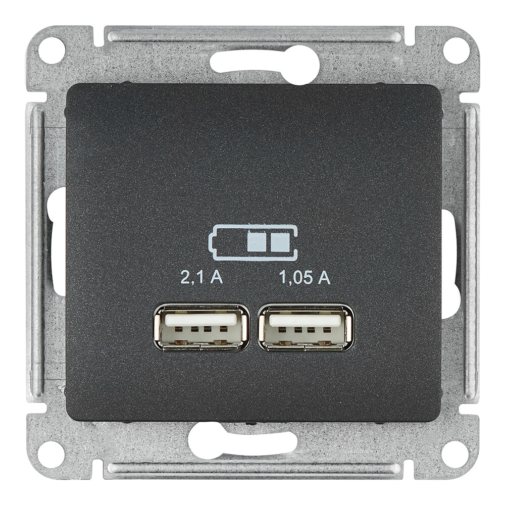 Изображение товара Встраиваемая антрацитовая розетка USB Systeme Electric Glossa 2хUSB-A