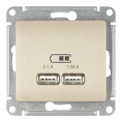Розетка USB Systeme Electric Glossa встраиваемая титан 2хUSB-A (GSL000433) - фото 1