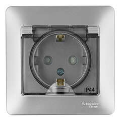 Розетка Systeme Electric Glossa встраиваемая алюминий со шторками с крышкой (GSL000348) - фото 1