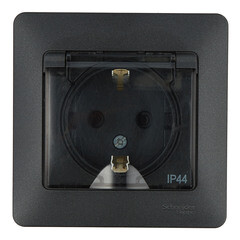 Розетка Systeme Electric Glossa встраиваемая антрацит со шторками с крышкой (GSL000748) - фото 1