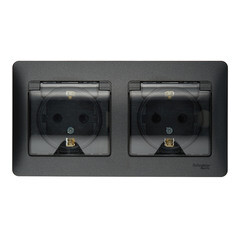 Изображение товара Розетка Systeme Electric Glossa встраиваемая антрацит со шторками с крышкой (GSL000747)