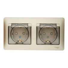 Розетка Systeme Electric Glossa встраиваемая титан со шторками с крышкой (GSL000447)