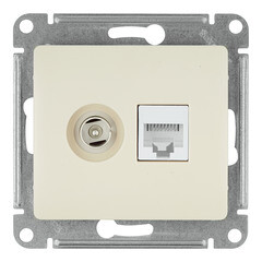 Изображение товара Розетка телевизионная/ компьютерная Systeme Electric Glossa встраиваемая бежевая TV/ RJ45 (GSL000289)