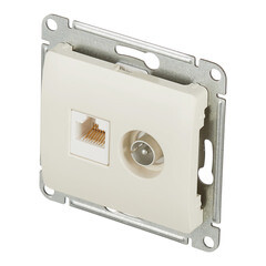 Розетка телевизионная/ компьютерная Systeme Electric Glossa встраиваемая бежевая TV/ RJ45 (GSL000289) - фото 4