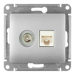 Изображение товара Розетка телевизионная/ компьютерная Systeme Electric Glossa встраиваемая алюминий TV/ RJ45 (GSL000389)