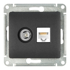 Розетка телевизионная/ компьютерная Systeme Electric Glossa встраиваемая антрацит TV/ RJ45 (GSL000789) - фото 1