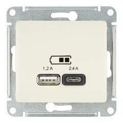 Розетка USB Systeme Electric Glossa встраиваемая бежевая USB-A/ Type-C (GSL000239) - фото 1