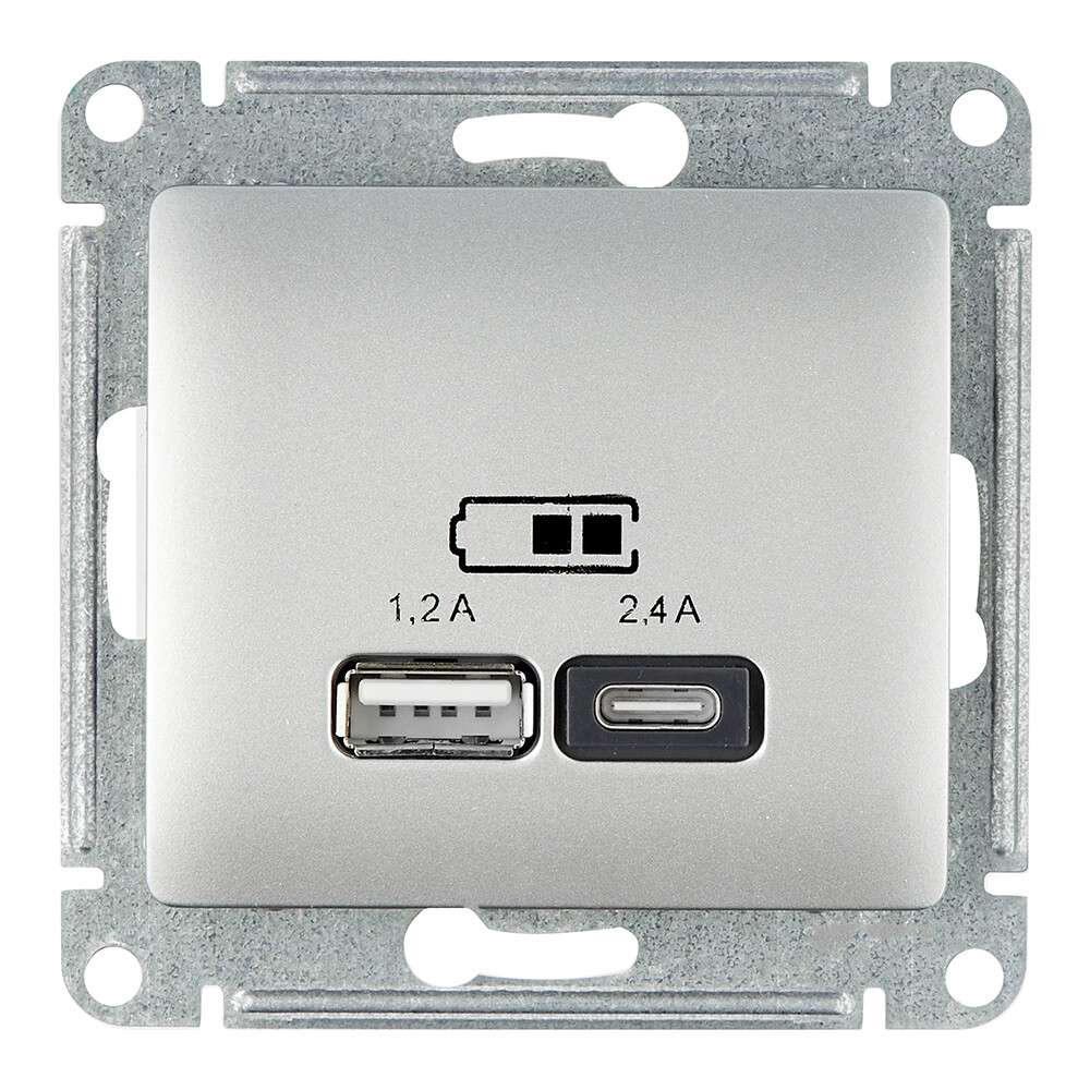Изображение товара Розетка USB Systeme Electric Glossa скрытая алюминий IP20 двухгнездная