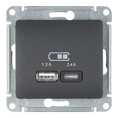 Розетка USB Systeme Electric Glossa встраиваемая антрацит USB-A/ Type-C (GSL000739) - фото 1