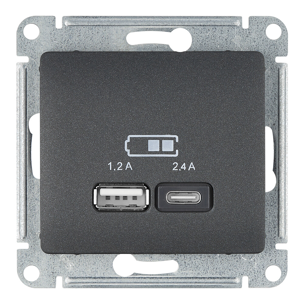 Изображение товара Встраиваемая USB-розетка Systeme Electric Glossa антрацит 2 гнезда