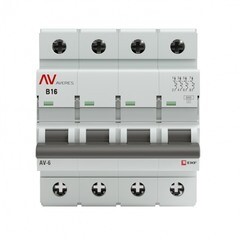 Автоматический выключатель модульный EKF Averes AV-6 4Р 16А тип B 6 кА 400 В (mcb6-4-16B-av) - фото 1