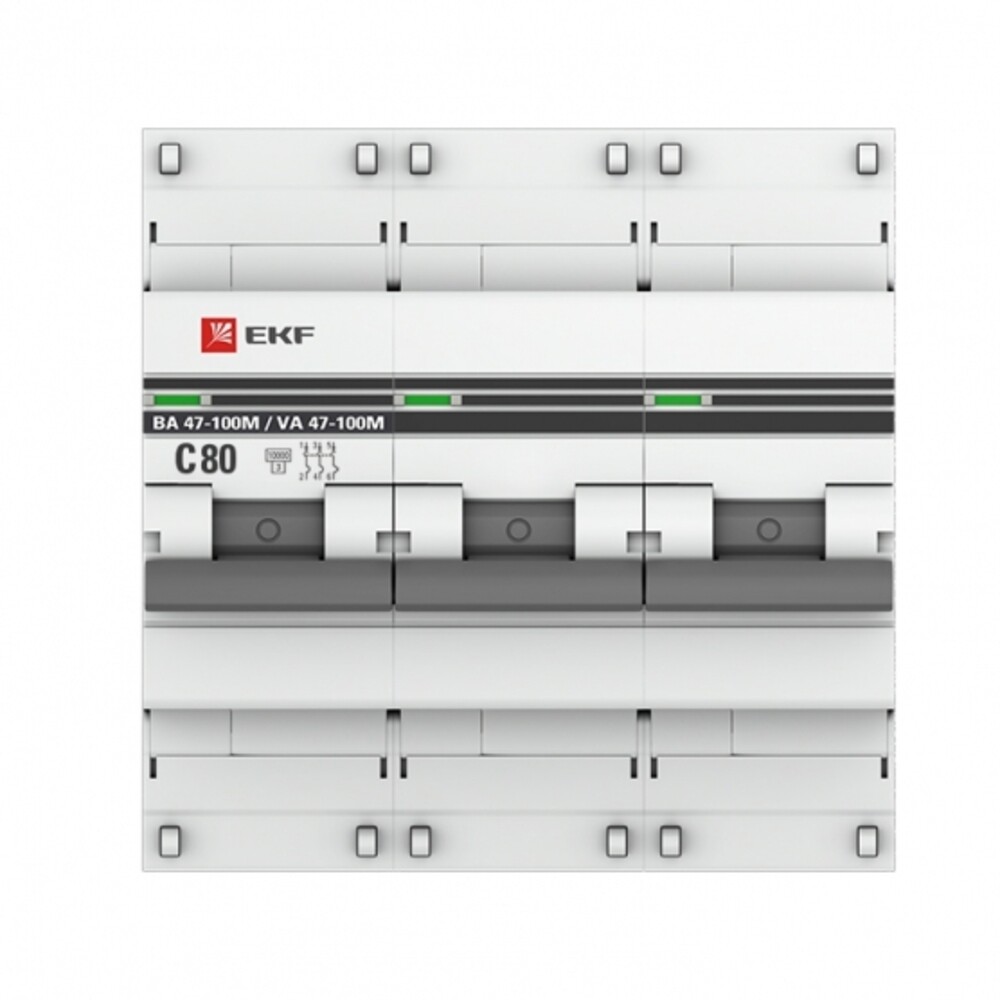 Изображение товара Автоматический выключатель модульный EKF PROxima ВА 47-100M 3P 80А IP20