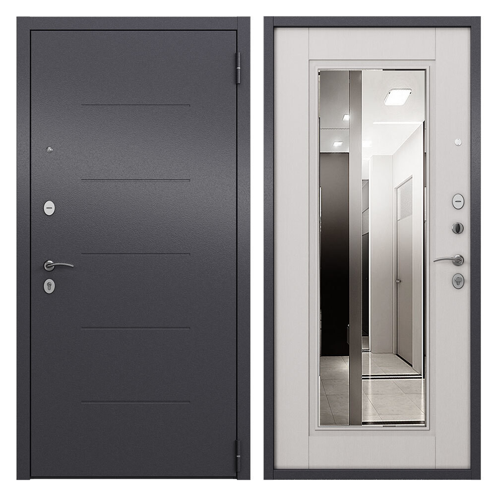 Изображение товара Дверь входная Mastino Home Eco правая букле графит с зеркалом 860х2050 мм