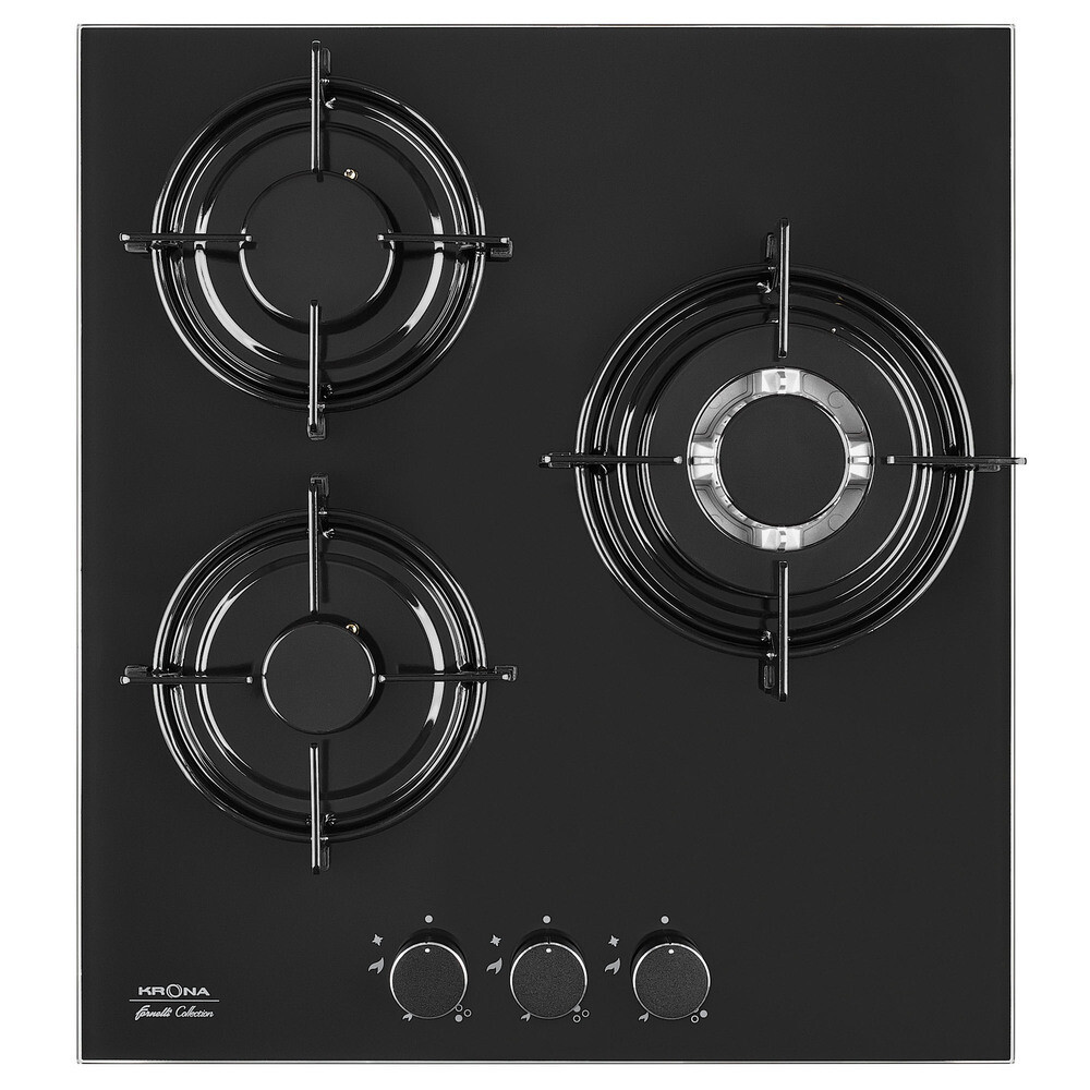 Изображение товара Варочная панель газовая Krona Cortesia 45 3 конфорки черная Изображение товара Варочная панель газовая Krona Cortesia 45 3 конфорки черная