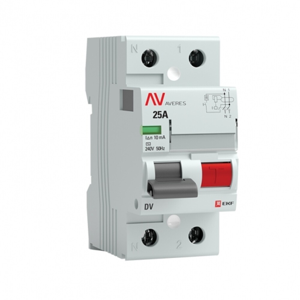 Изображение товара УЗО EKF Averes DV 25А 1P+N тип AC 10мА для защиты электросетей