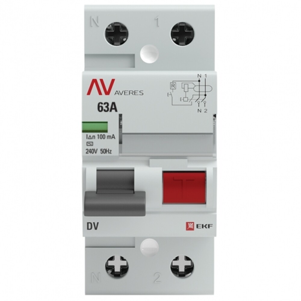 Изображение товара УЗО EKF Averes DV 63А 1P+N тип AC с током утечки 100 мА IP20