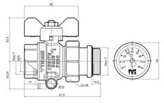 Кран шаровой латунный Tiemme 2120R 1 ВР(г) х 1 НР(ш) бабочка с термометром прямой (2120042/2120B2806R) - фото 3