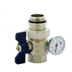 Кран шаровой латунный Tiemme 2120R 1 ВР(г) х 1 НР(ш) бабочка с термометром прямой (2120042/2120B2806R) - фото 1