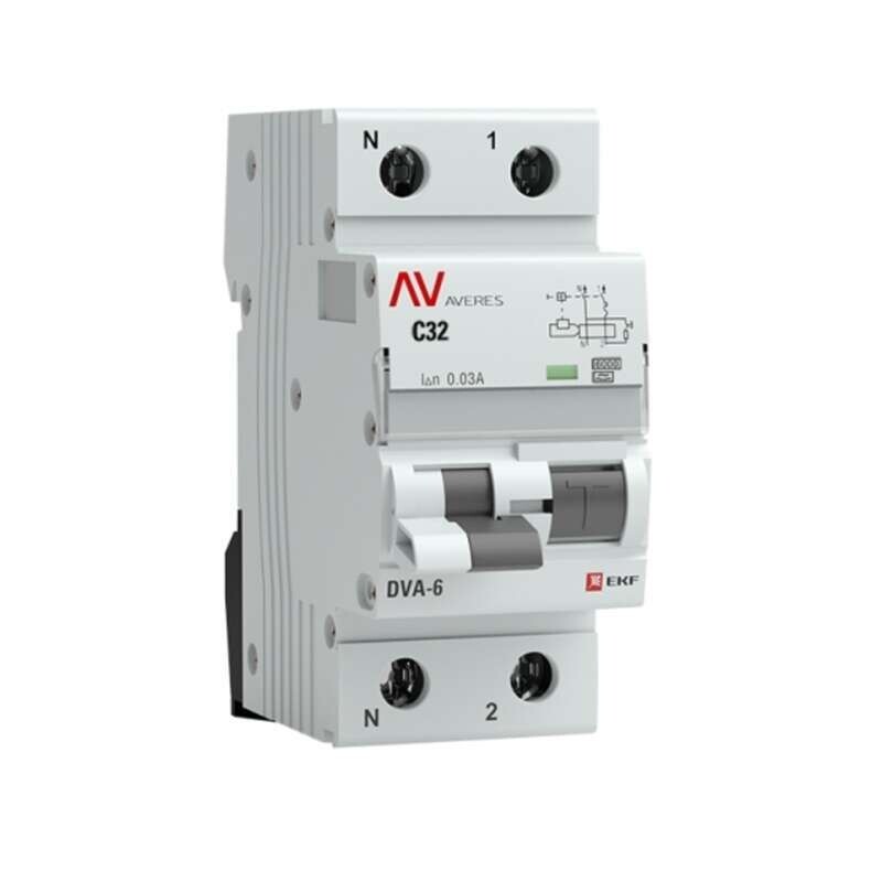 Изображение товара Автомат дифференциальный EKF Averes DVA-6 32А 1P+N тип A 30 мА 6 кА
