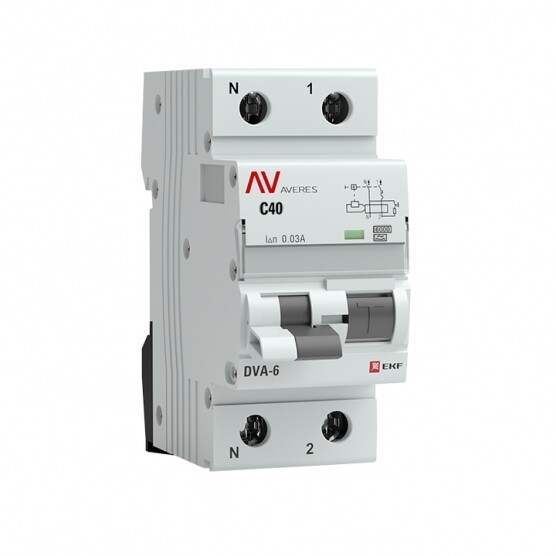 Изображение товара Автомат дифференциальный EKF Averes DVA-6 40A 1P+N IP20 для защиты эл. системы