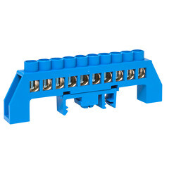 Шина нулевая в нейлоновом корпусе на DIN-рейку EKF PROxima 8х12 мм 10 отверстий синяя (sn0-125-10-dn-r) - фото 1