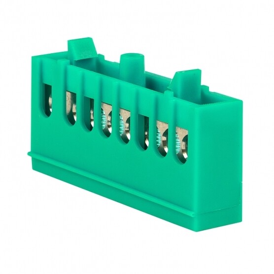 Изображение товара Шина нулевая в изолированном корпусе на DIN-рейку EKF PROxima 6х9 мм 8 отверстий зеленая (20 шт.) (sn0-63-8-ig)