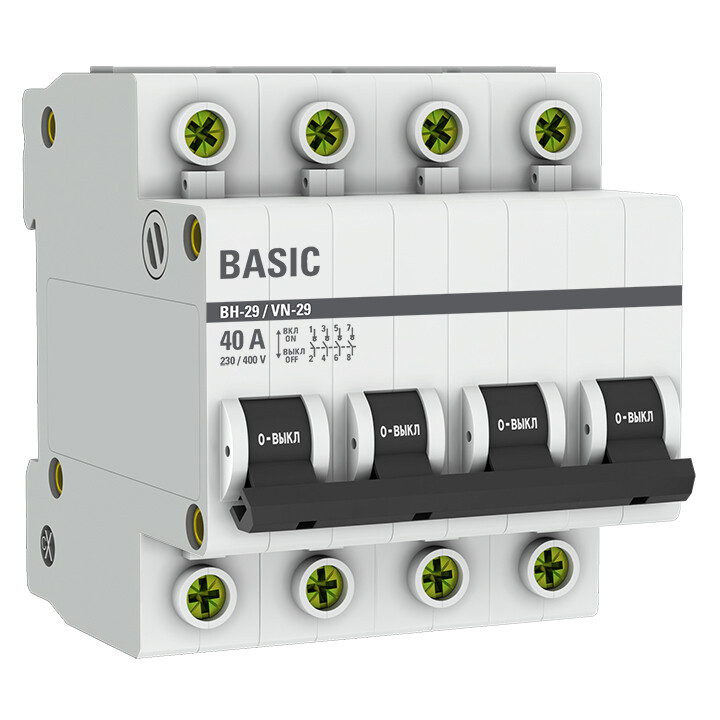 Изображение товара Выключатель нагрузки EKF Basic ВН-29 4Р 40А 400 В на DIN-рейку