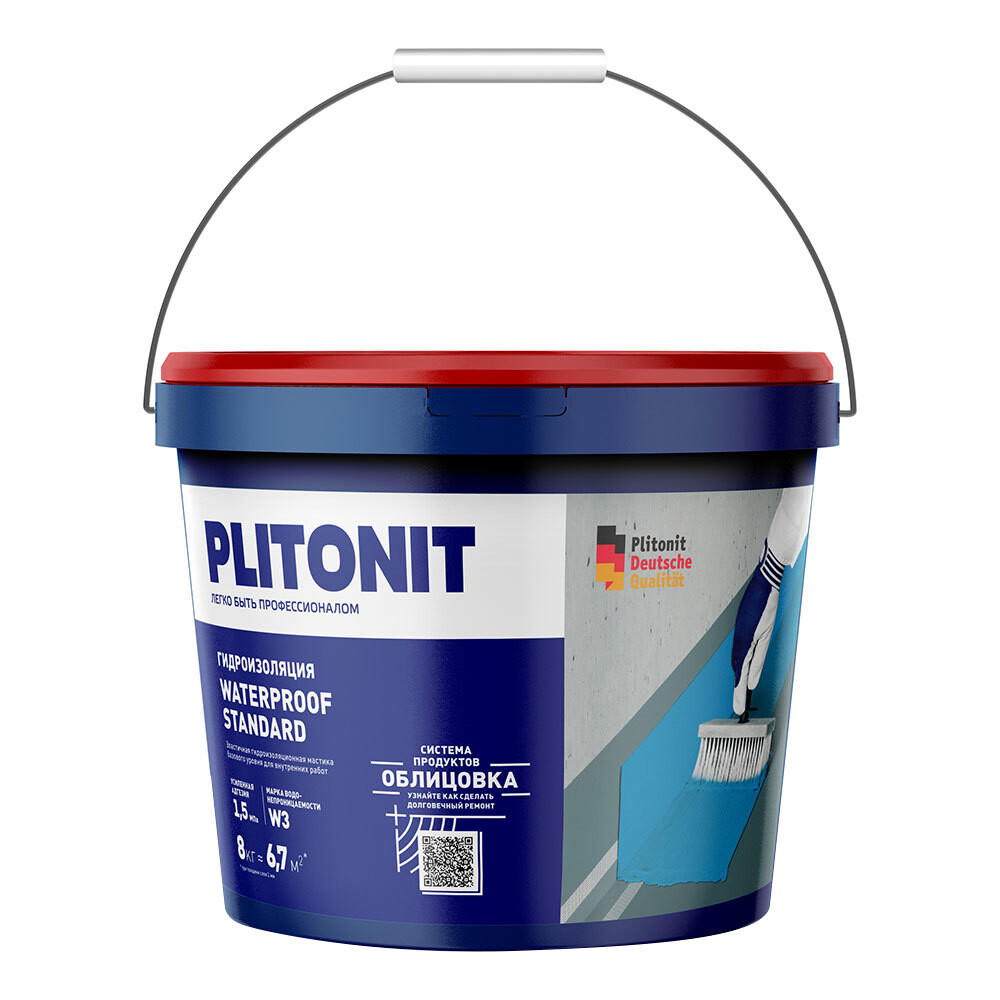 Изображение товара Гидроизоляция акриловая Plitonit WaterProof Standard 8 кг для внутренних помещений