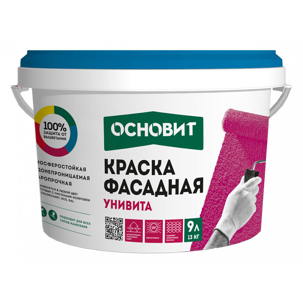 Изображение товара Фасадная силиконовая краска Основит Унивита CSl93 9 л бесцветная для наружных и внутренних работ