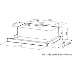 Кухонная вытяжка встраиваемая Krona Kamilla 450 Inox ( 1 мотор) 45 см нержавеющая сталь - фото 6