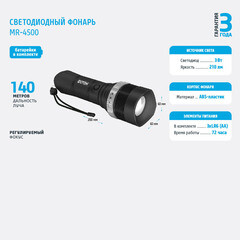 Фонарь ручной Фотон MR-4500 (22633) светодиодный 1 LED 3 Вт на батарейках АА пластик/резина - фото 2