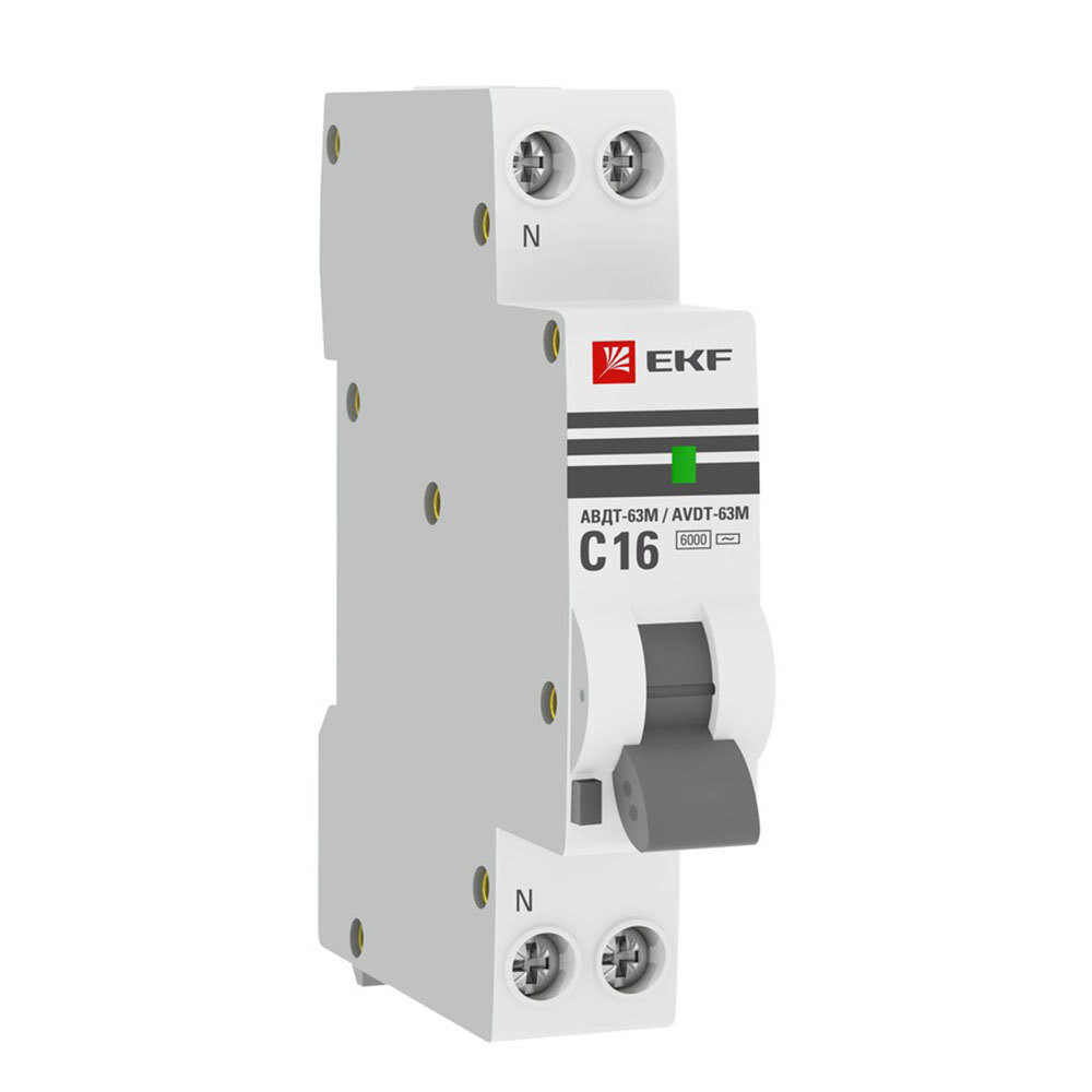 Изображение товара Автомат дифференциальный EKF PROxima АВДТ-63М 16А 1P+N тип AC 30 мА 6 кА
