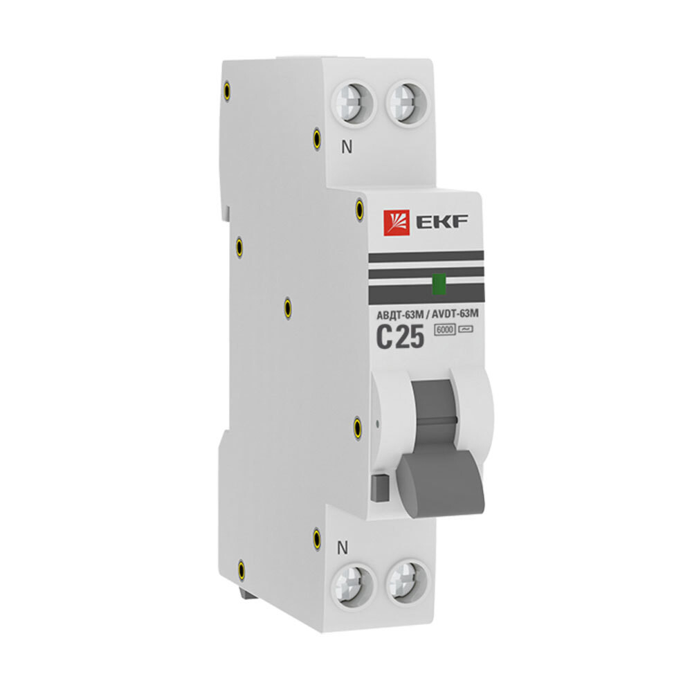 Изображение товара Автомат дифференциальный EKF PROxima АВДТ-63М 25А 1P+N тип AC 30 мА