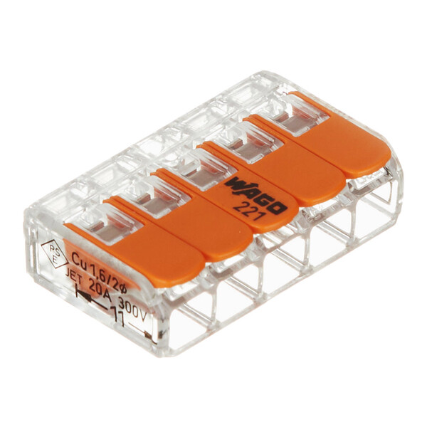 Клемма на 5 проводов Wago 221-415 0,2-4 кв.мм с рычажками без пасты (25 ...