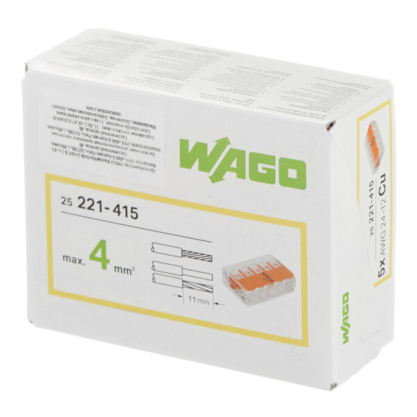 Клемма на 5 проводов Wago 221-415 0,2-4 кв.мм с рычажками без пасты (25 ...