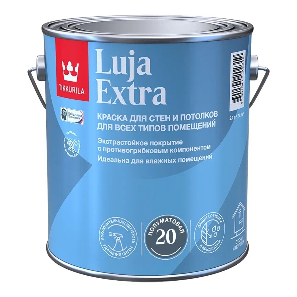 Изображение товара Краска Tikkurila Luja Extra полуматовая база С бесцветная 2,7 л