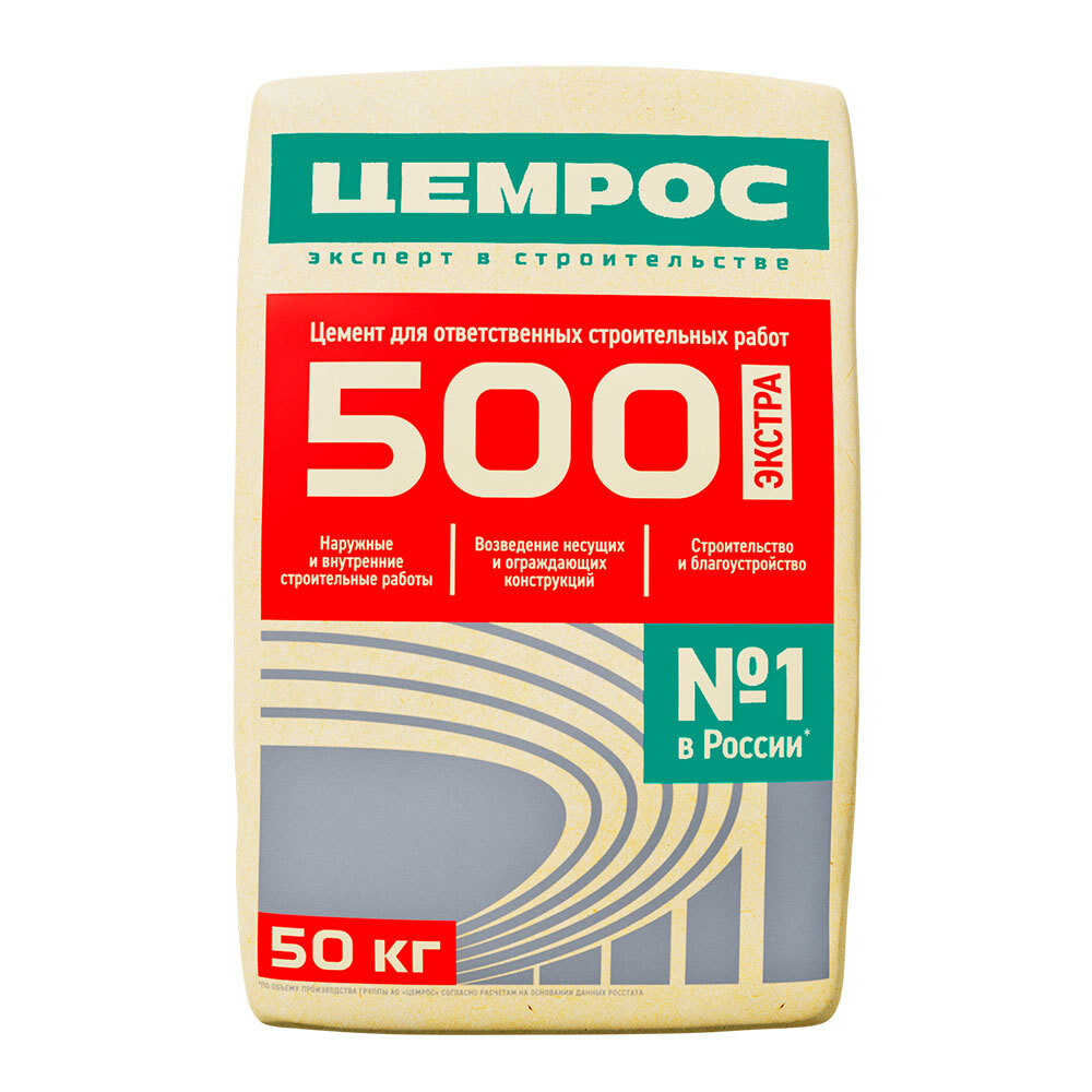 Изображение товара Цемент ЦЕМРОС М500 Д0 42,5 50 кг для строительных смесей и бетонов