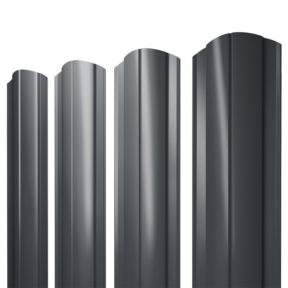 Изображение товара Евроштакетник двухсторонний круглый 0,45 мм 128х2000 мм графитовый серый RAL 7024