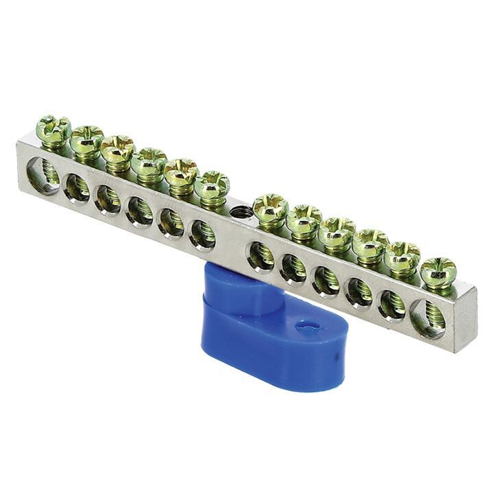 Изображение товара Шина нулевая на угловом изоляторе EKF PROxima 6х9 мм 12 отверстий синяя (10 шт.) (sn1-63-12-1)