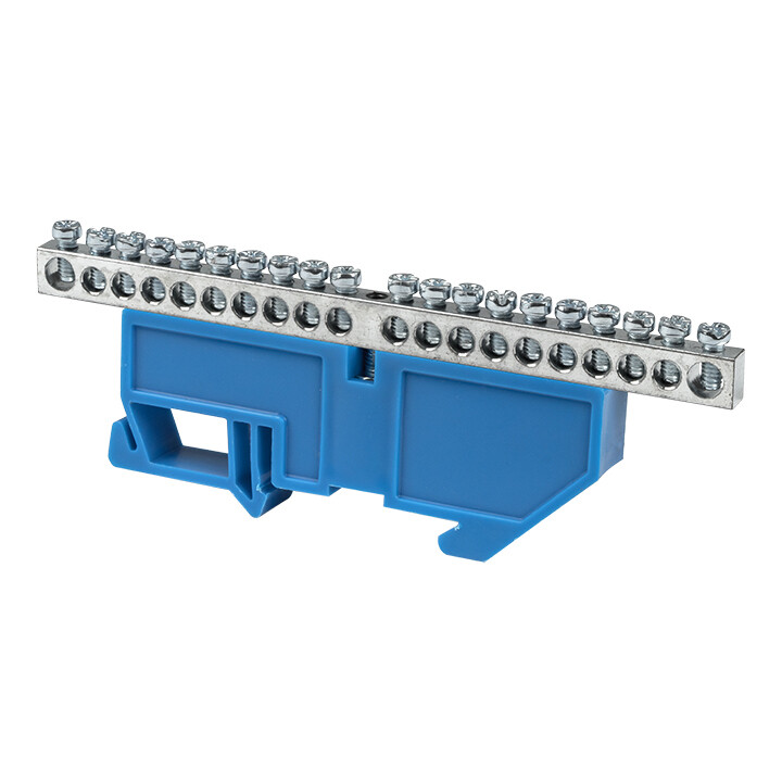 Изображение товара Шина нулевая на DIN-изоляторе EKF PROxima 6х9 мм 20 отверстий оцинкованная латунь синяя (20 шт.) (sn1-63-20-d)
