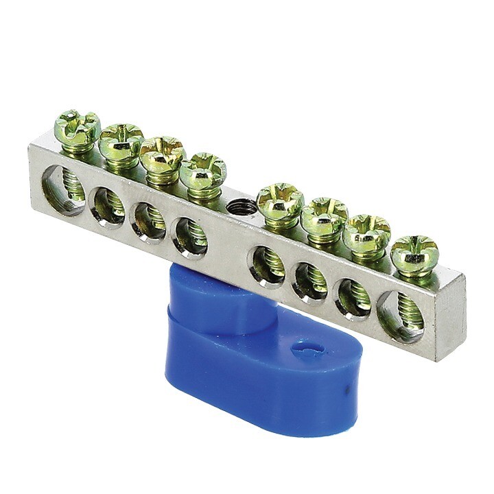 Изображение товара Шина нулевая на угловом изоляторе EKF PROxima 6х9 мм 8 отверстий синяя (10 шт.) (sn1-63-08-1)