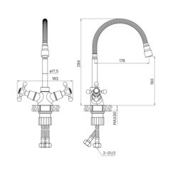 Смеситель для кухни Milardo Duplex хром с гибким изливом двухвентильный (DUPSB0FM05) - фото 2