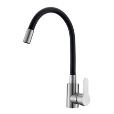 Смеситель для кухни Corsa Deco Vega Steel нержавеющая сталь/черный с гибким изливом однорычажный (966366)