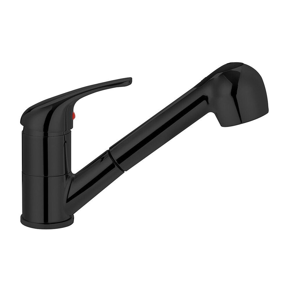 Изображение товара Смеситель для кухни Corsa Deco Alpha Black с вытяжной лейкой, однорычажный, матовая черная поверхно