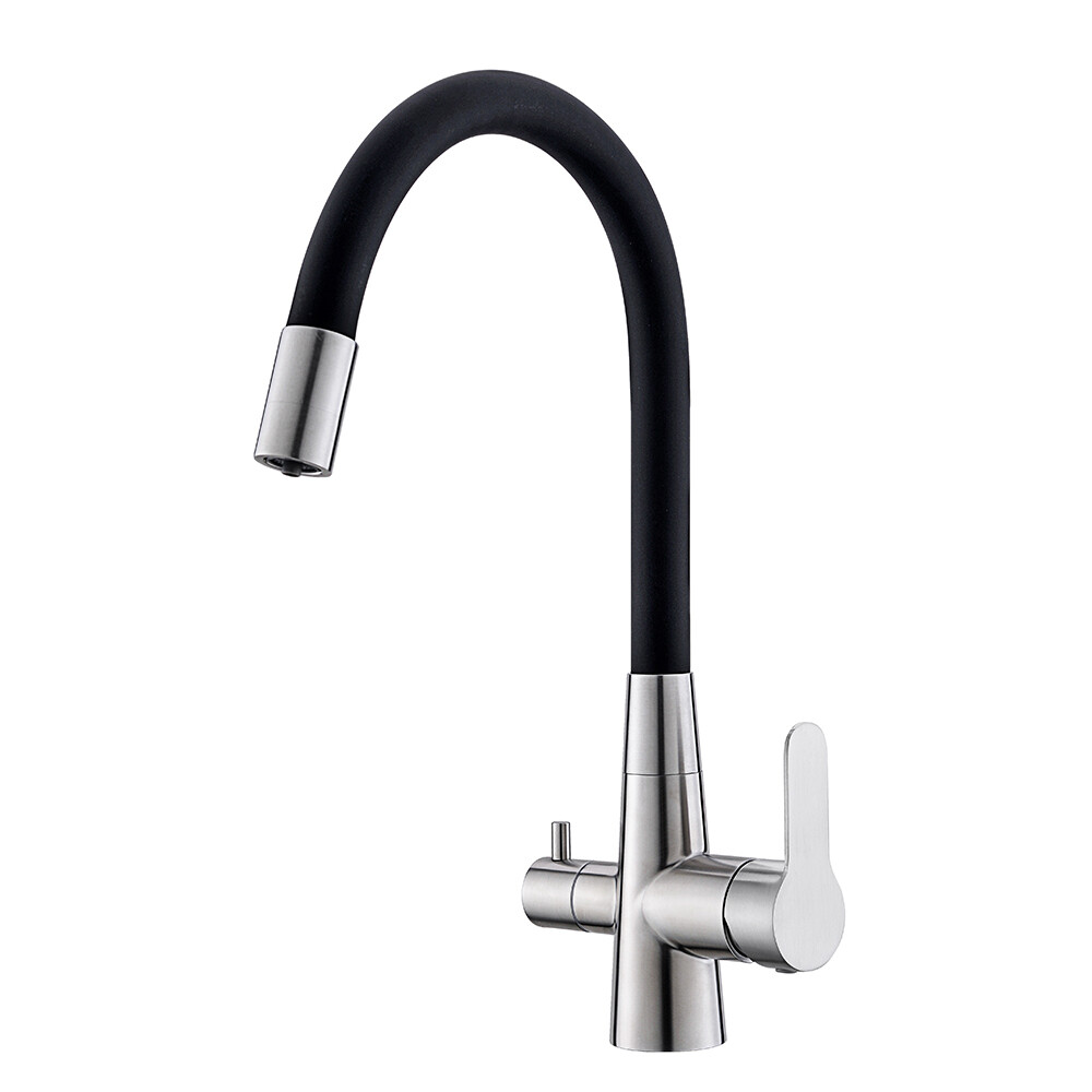 Изображение товара Смеситель для кухни Corsa Deco Pure сталь черный с гибким изливом и подключением к фильтру