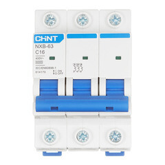 Автоматический выключатель модульный Chint NXB-63 3P 16А тип C 6 кА 400 В (814170) - фото 1
