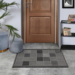 Ковер 0,8х1,5 м прямоугольный Side квадраты серый безворсовый - фото 2