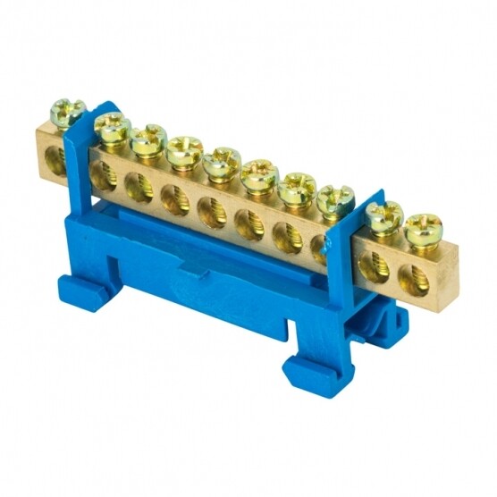 Изображение товара Шина нулевая изолятор Стойка на DIN-рейку EKF PROxima 6х9 мм 10 отверстий синяя (20 шт.) (sn0-63-10-sb)