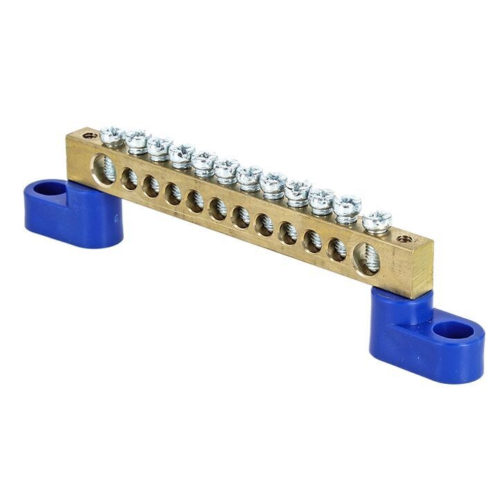 Изображение товара Шина нулевая на 2-х угловых изоляторах EKF PROxima 6х9 мм 12 отверстий синяя (10 шт.) (sn0-63-12-2)